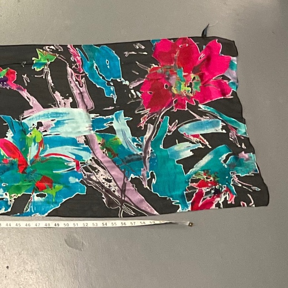 CYNTHIA ROWLEY Silk Scarf Black Chiffon Turquoise Pink Blue Design, sz 20"x74" - Picture 8 of 9
